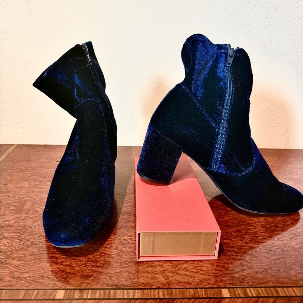 Blue Velvet Ankle Boots